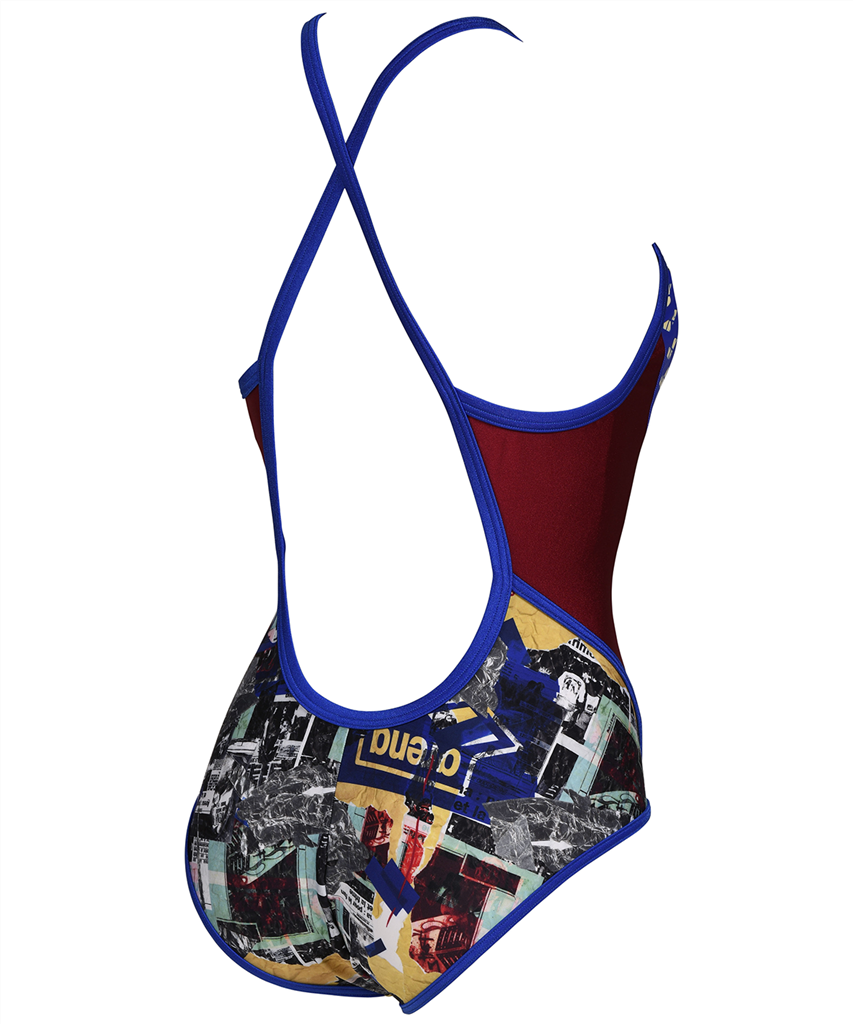 Arena - W Arena Icons Swimsuit Fast Back All Over - neon blue/burgundy/multi