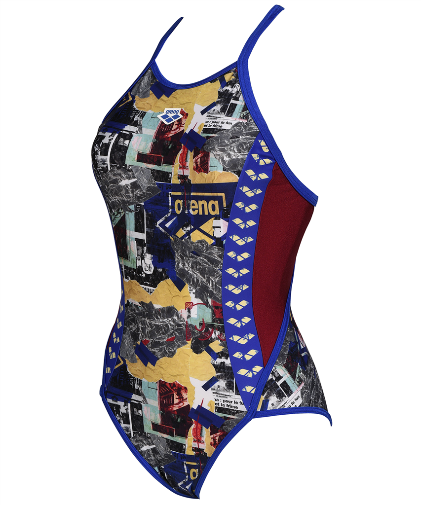 Arena - W Arena Icons Swimsuit Fast Back All Over - neon blue/burgundy/multi