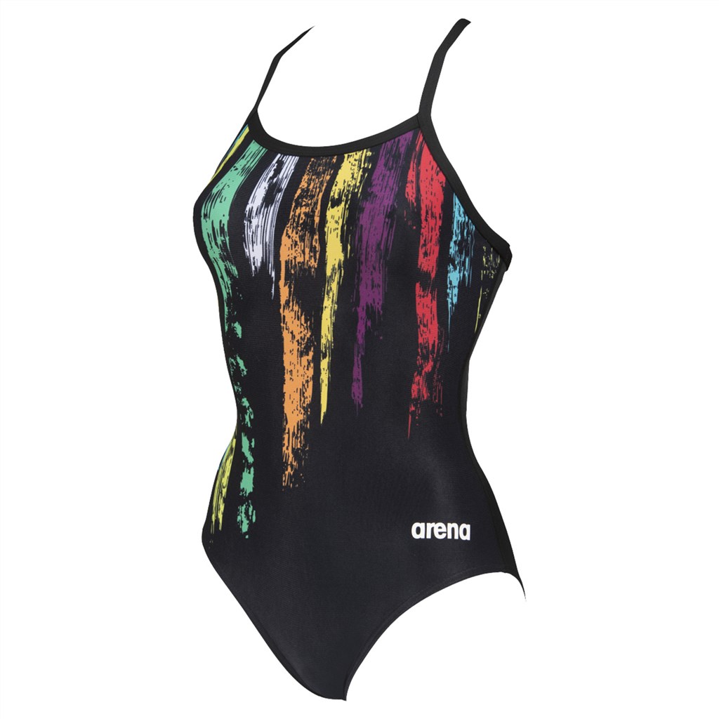 Arena - W Team Painted Stripes Light Drop Back One Piece - black/multi yellow